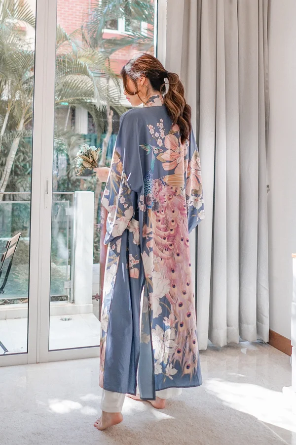 Idyllic Lounging Days Floral Longline Kimono Robe