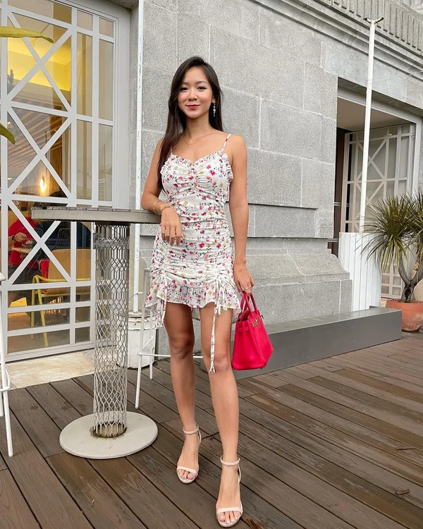 Floral Mural Ruched Drawstring Cami Dress
