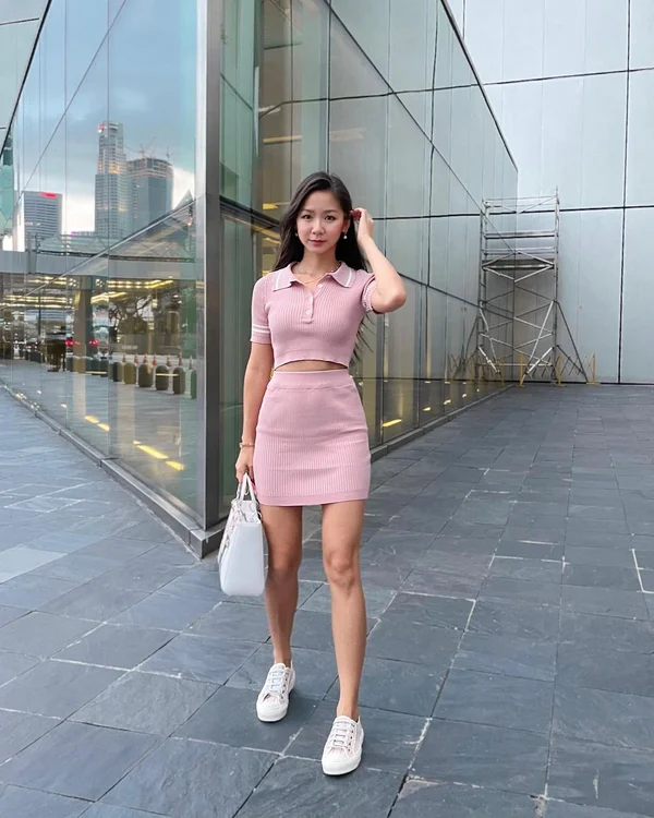 Equal Parts Sporty Ribbed Knit Two Piece Set Pink