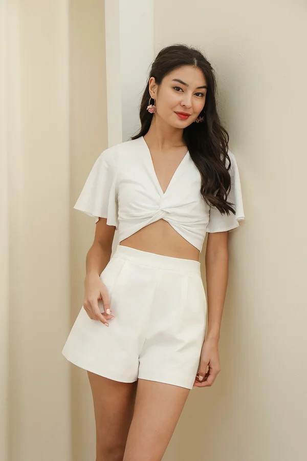 Twisted Luxe Linen Knot Top White