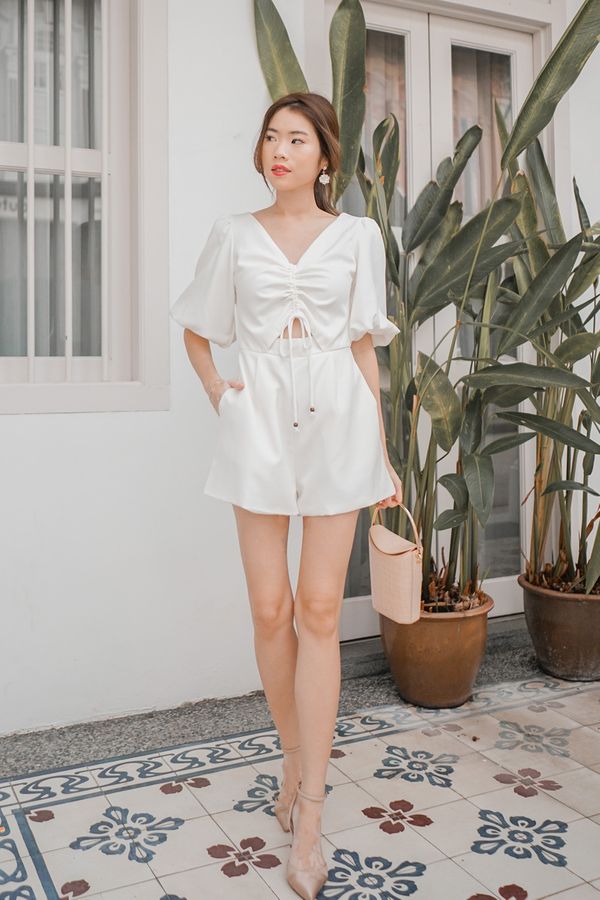 Lo and Be Scrunched Drawcord Romper White