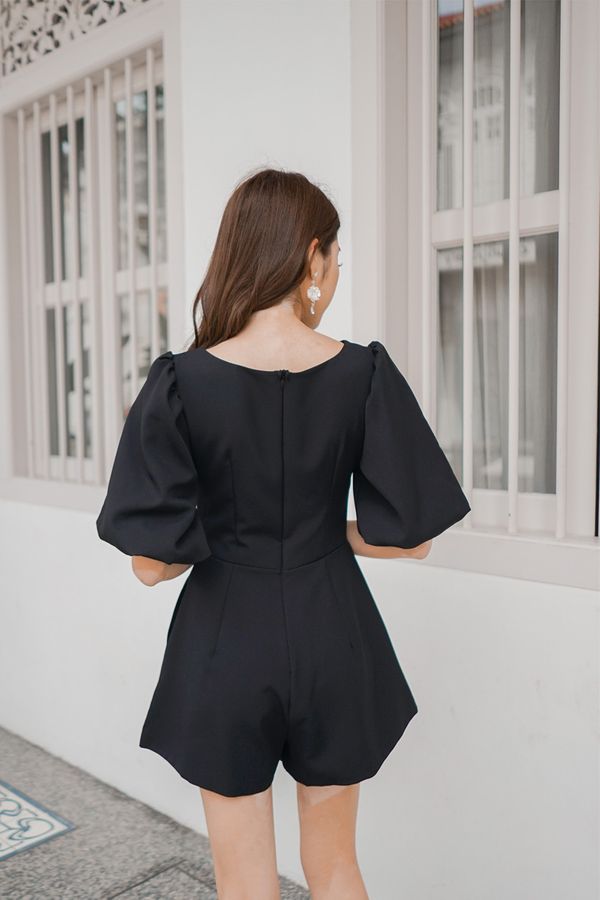 Lo and Be Scrunched Drawcord Romper Black