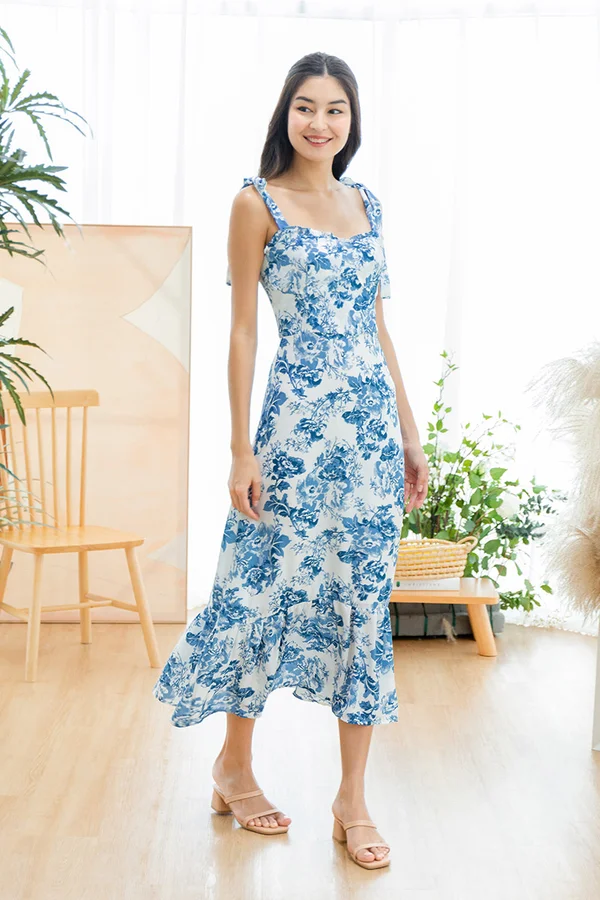 Blooming Porcelain Florals Dropwaist Maxi Dress
