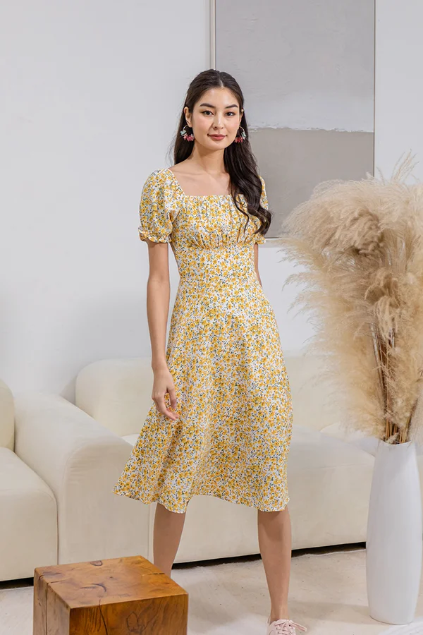 Floral Gazing Shirs Midi Dress White