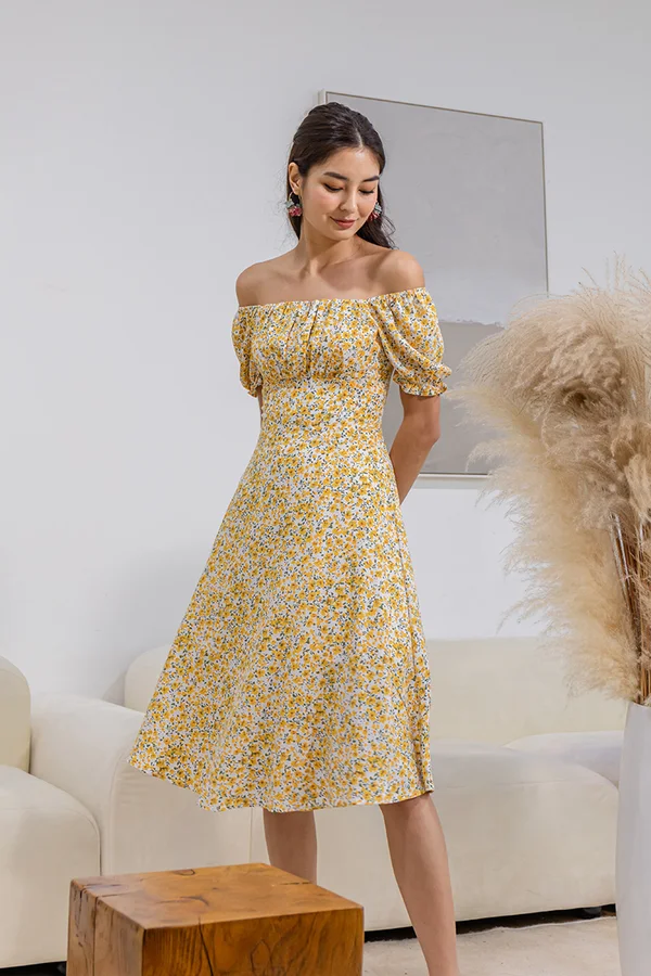 Floral Gazing Shirs Midi Dress White