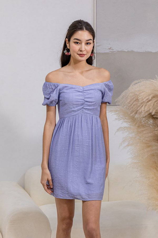 Sleek to Shorefront Ruched Dress Periwinkle