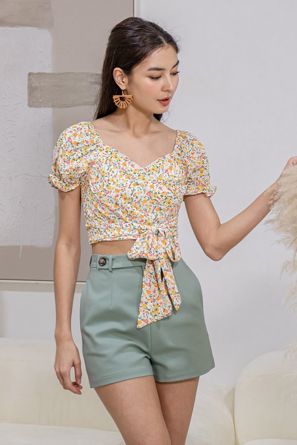 Sweet to the Crop Floral Tie Top Yellow