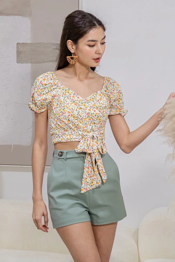Sweet to the Crop Floral Tie Top Yellow