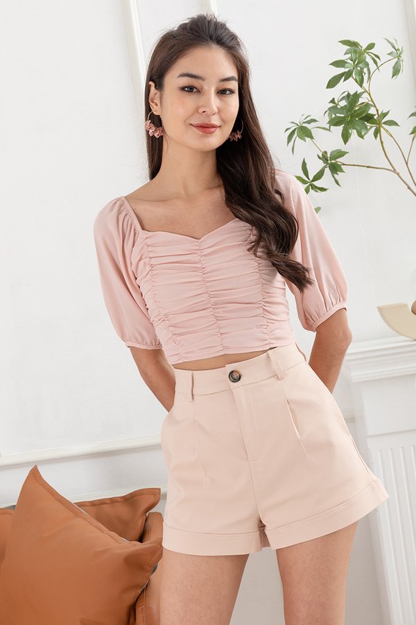 Delicacy of Drapes Ruched Blouson Top Pink