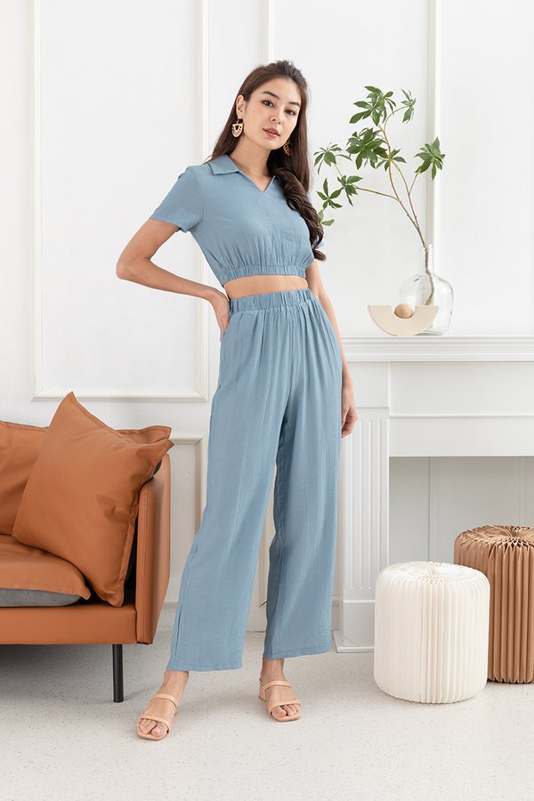 Lounging's the Limit Two Piece Pant Set Blue