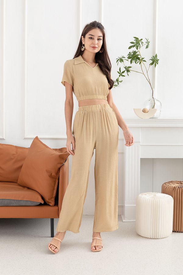 Lounging's the Limit Two Piece Pant Set Taupe