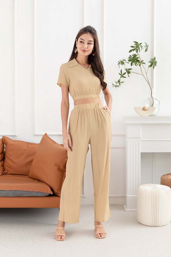 Lounging's the Limit Two Piece Pant Set Taupe