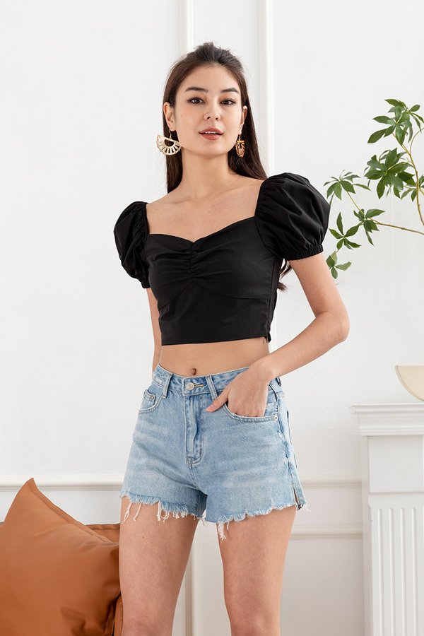 The Perfect Fit Ruched Crop Top Black