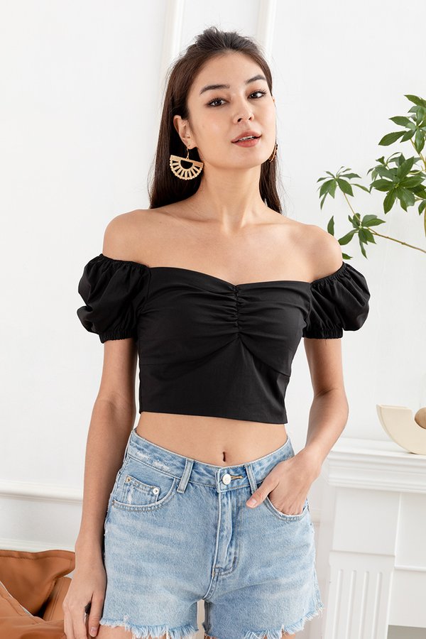 The Perfect Fit Ruched Crop Top Black