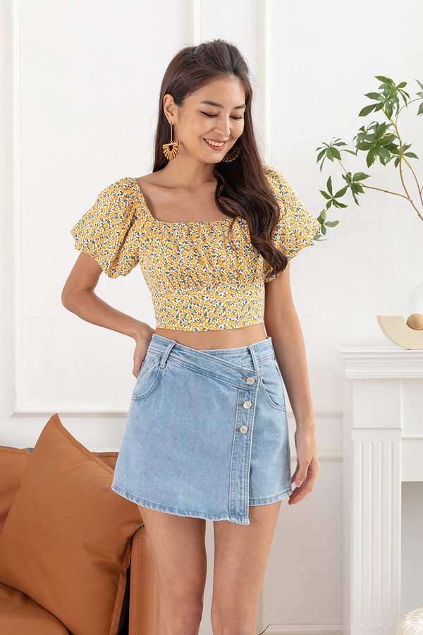 Sunflowers Shirred Soiree Tie Back Crop Top White