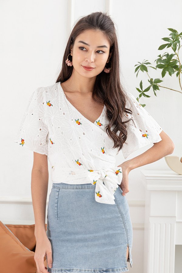 Flutter Up Buttercups Embroidery Wrap Top