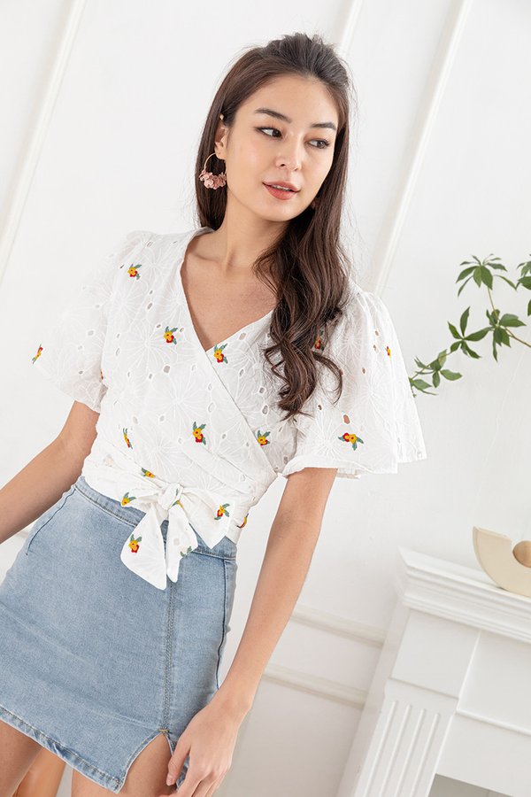 Flutter Up Buttercups Embroidery Wrap Top