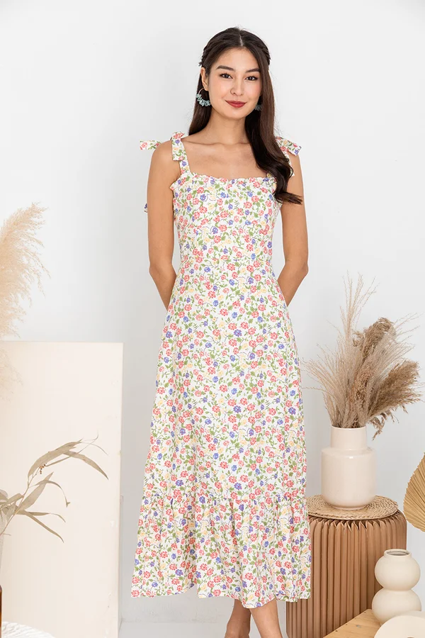 Blooming Bustier Dropwaist Midi Dress Lilac Pink