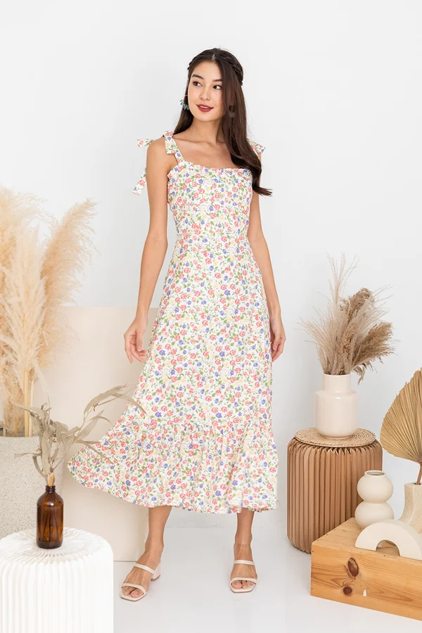 Blooming Bustier Dropwaist Midi Dress Lilac Pink