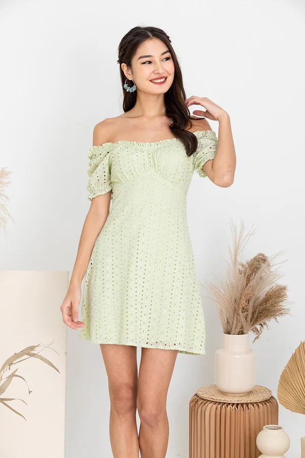Au Naturale Eyelet Shirred Dress Mist Green