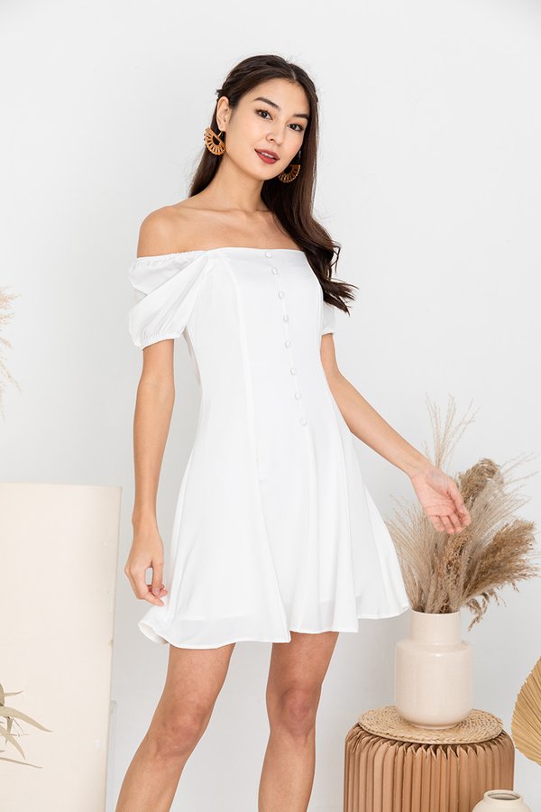 Flurry of Buttons Dress White