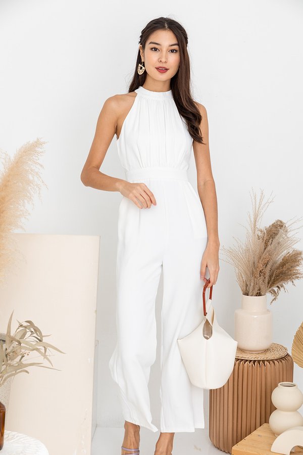 High Tea, High Time Shirred Jumpsuit White