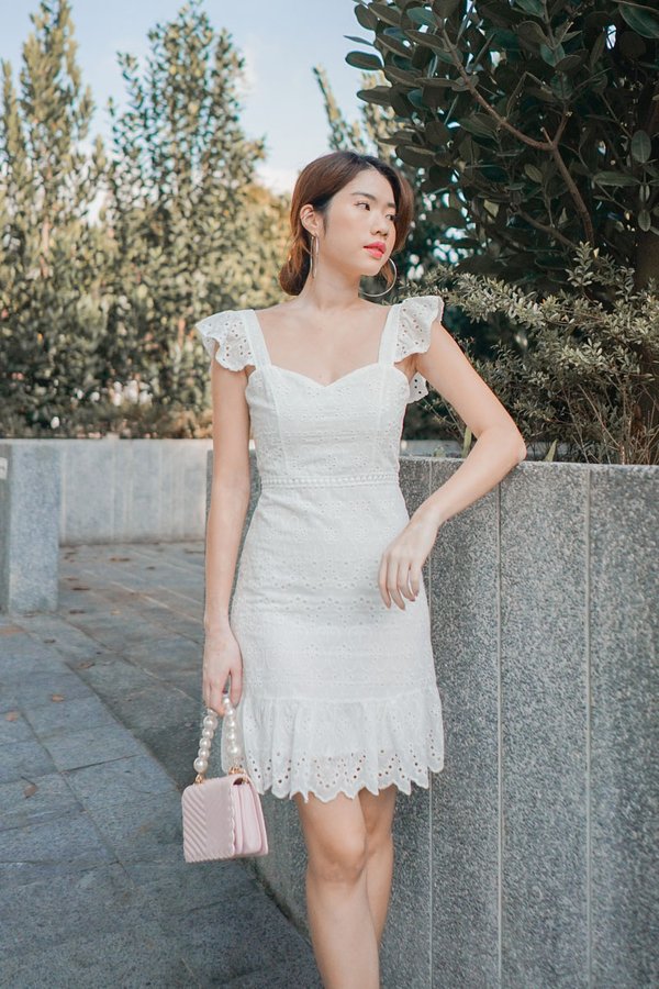 Festively Frocked Eyelet Crochet Dress White