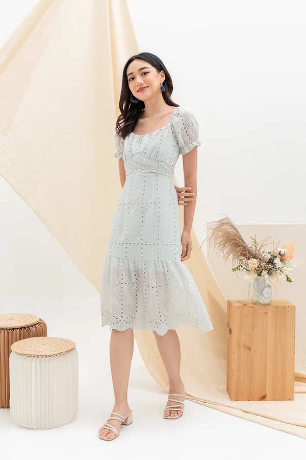 Affinity for Eyelets Shir Midi Dress Pale Blue