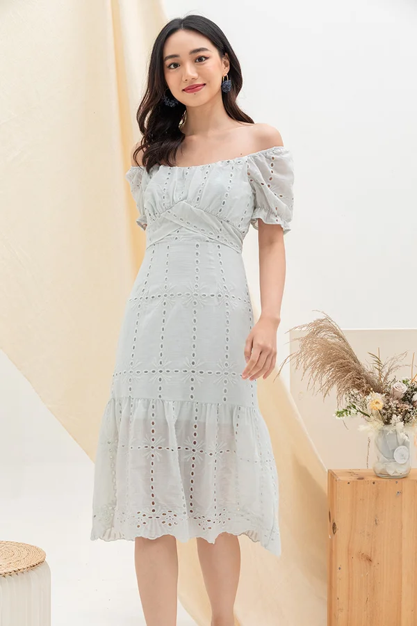 Affinity for Eyelets Shir Midi Dress Pale Blue
