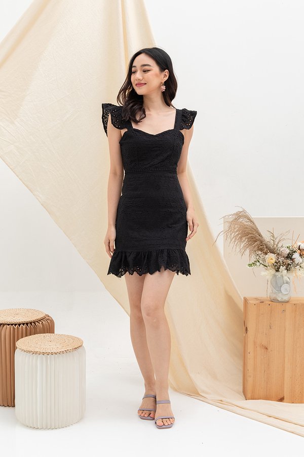 Festively Frocked Eyelet Crochet Dress Black