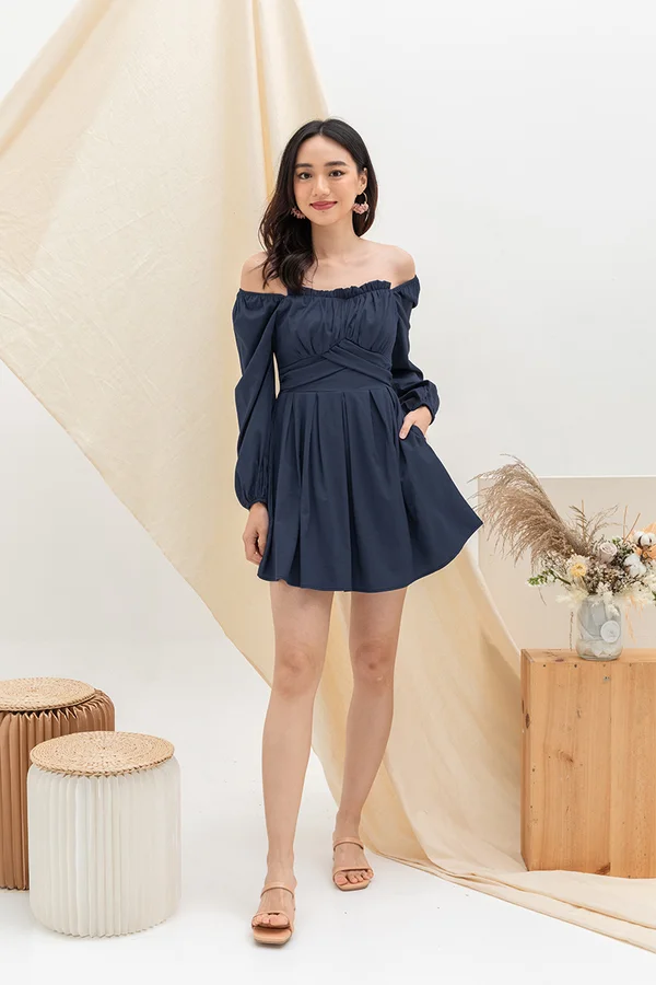 Gypsy Spritely Shirs Pleated Dress Navy Blue