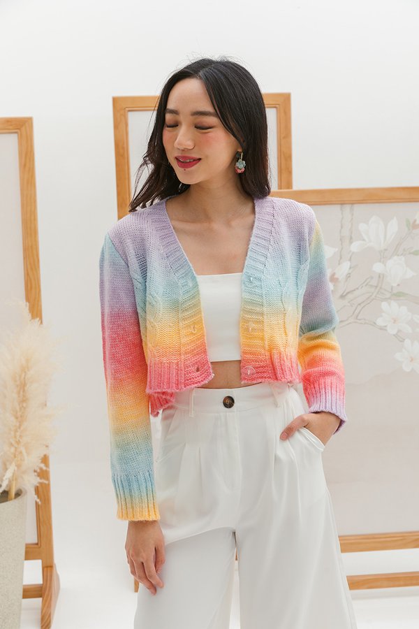 Pastels Kinda Day Rainbow Knit Cardigan