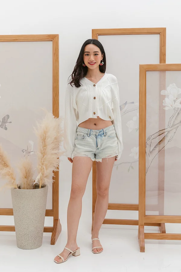 Cosy Haulidays Cable Knit Cardigan White