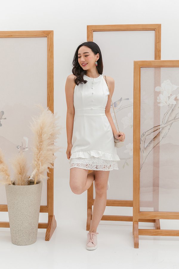 Well-Heeled Peeking Lace Dress White