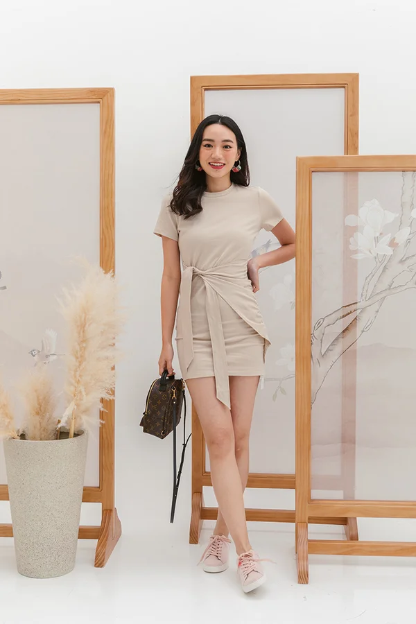 Knotted Workout Tee Dress Almond