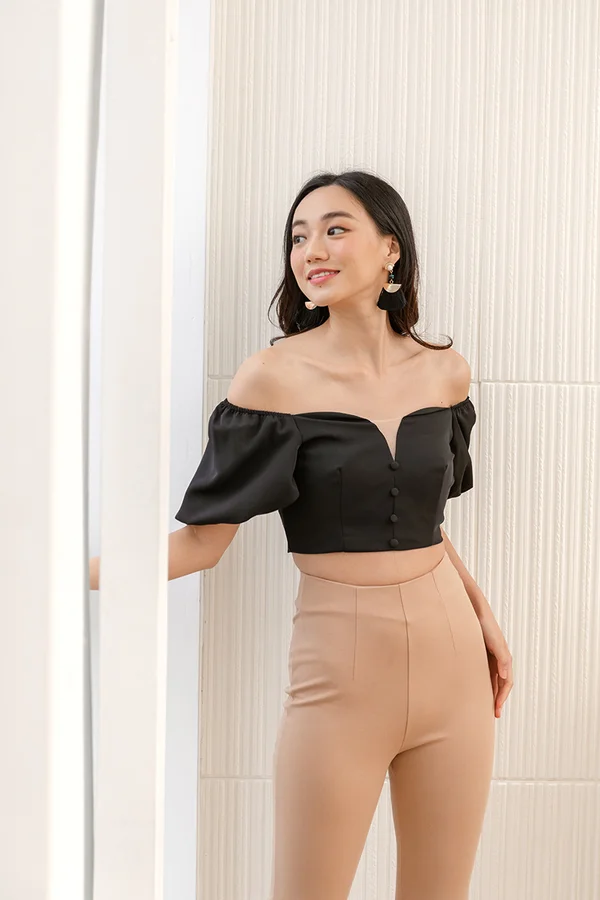 Fluttering Feelings Bubbled Crop Top Black