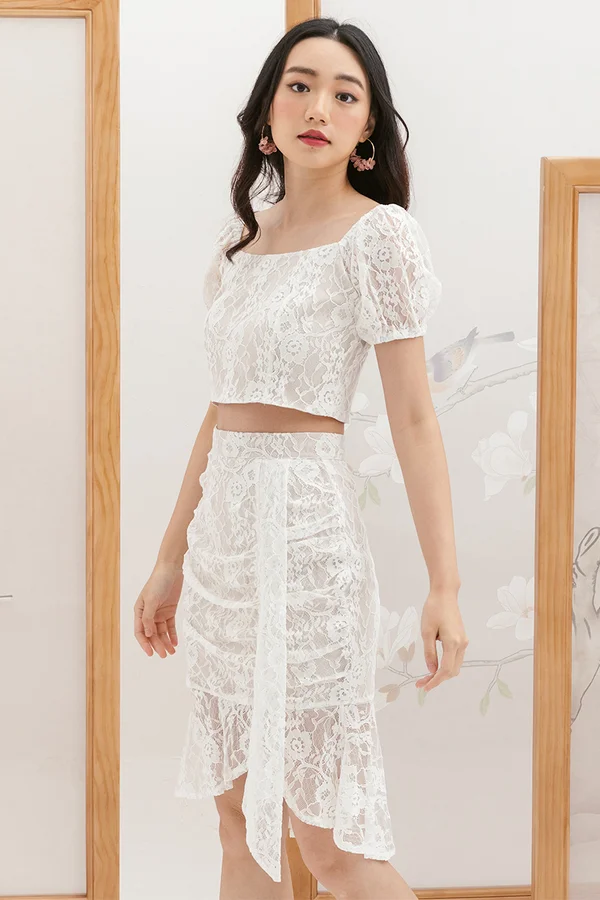 Lofty Lace Aspirations Gathered Waterfall Skirt White