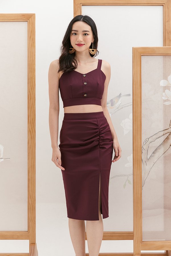 Fit for Finesse Gathered Midi Skirt Burgundy Red