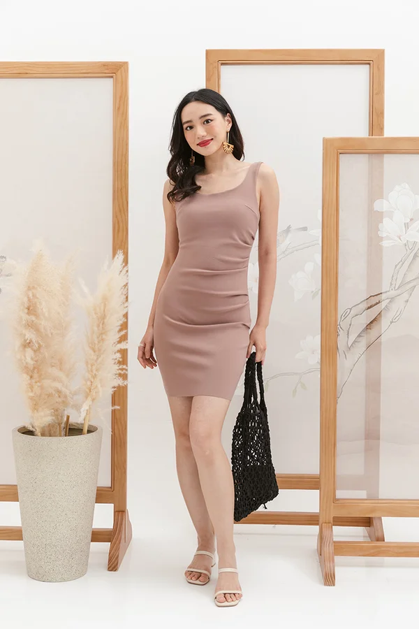 Gathering Compliments Tank Dress Taupe Pink