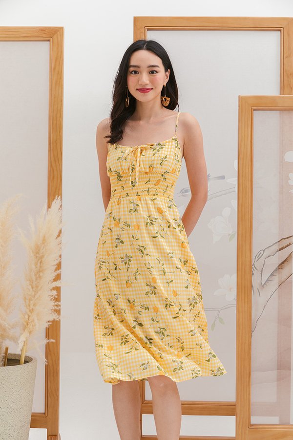 Sun Drenched Sweetness Floral Gingham Midi Dress