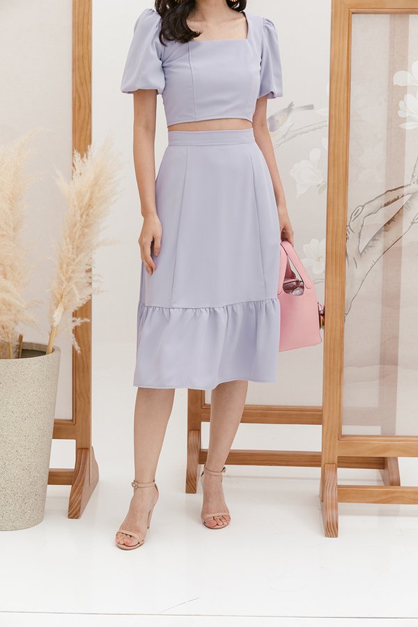 Aflutter After Hours Ruffled Midi Skirt Lilac
