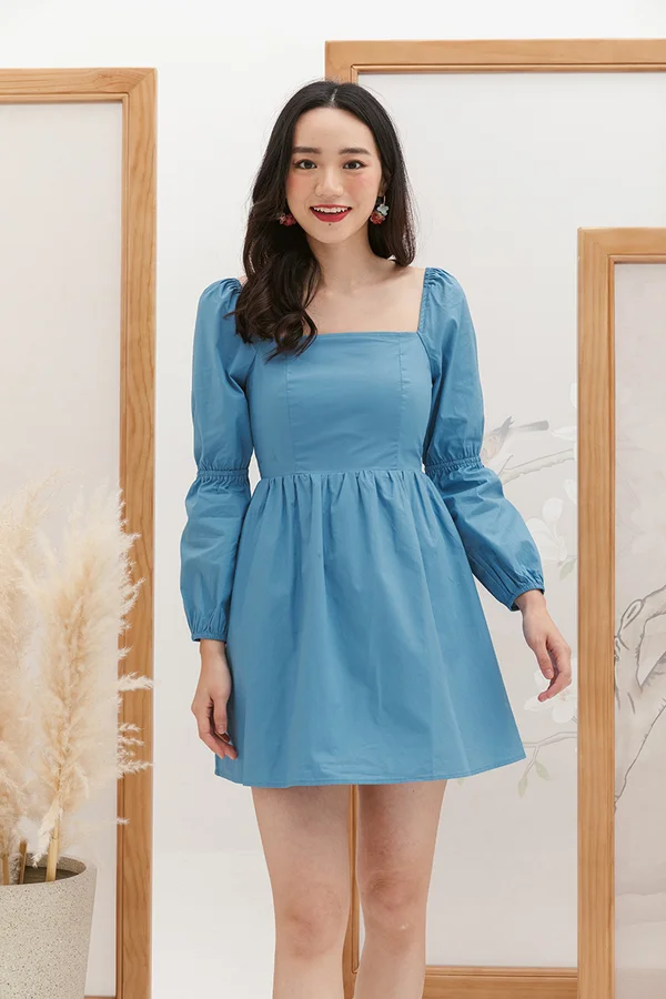 Blue Theme Going Blouson Dress