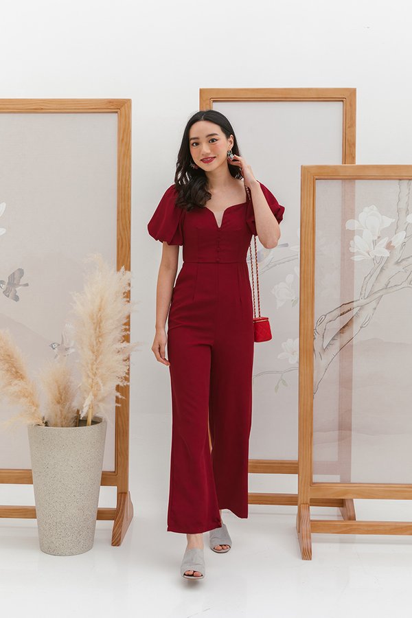 Go-Getter Goals Tailored Jumpsuit Burgundy Red