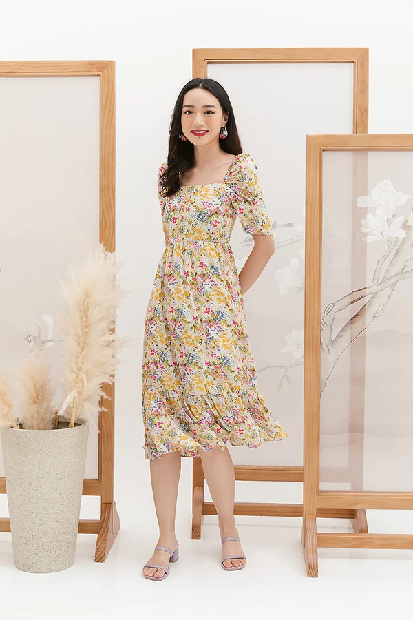 Abstract Tropicana Isle Floral Dropwaist Midi Dress