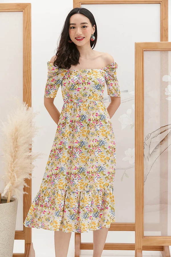 Abstract Tropicana Isle Floral Dropwaist Midi Dress