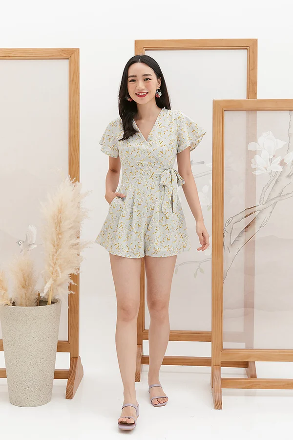 Fleursome Forays Kimono Wrap Romper Mist Green