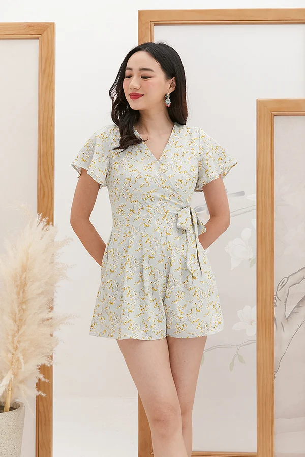 Fleursome Forays Kimono Wrap Romper Mist Green