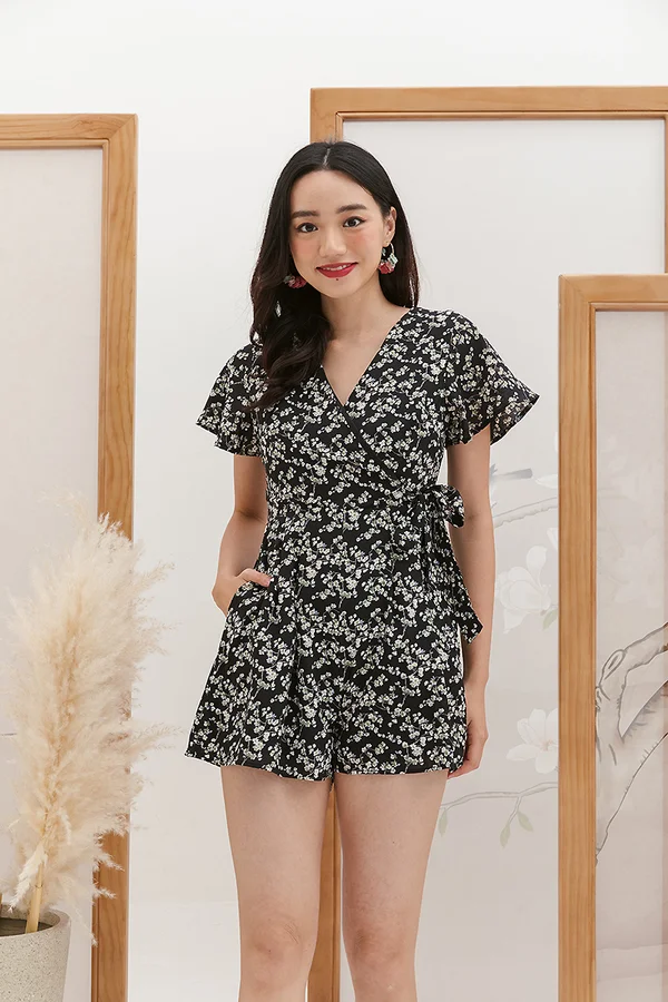 Fleursome Forays Kimono Wrap Romper Black