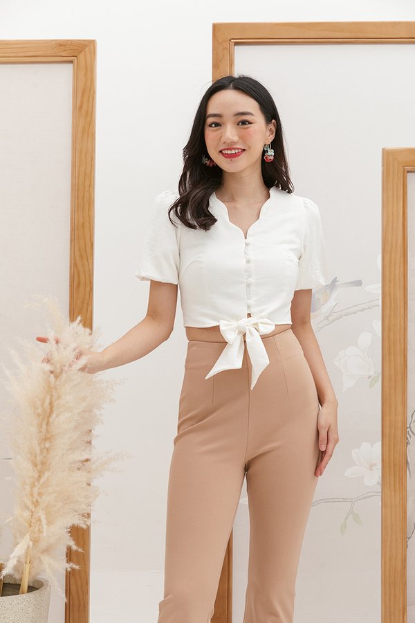 Scallop Whispers Tie Crop Top White