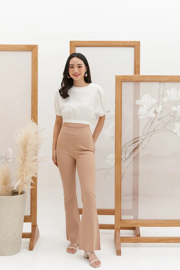 Boxy Elastic Ruched Crop Top White